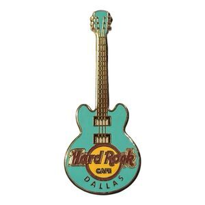 Hard Rock Cafe Dallas Guitar Pin Turquoise Blue Silver Double Back 2.25” USA